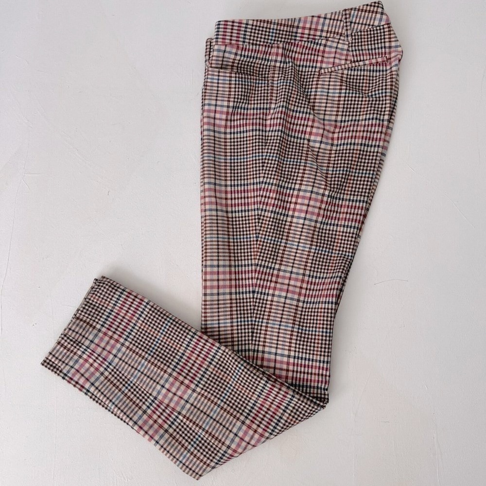 Vintage plaid pants size 2 brown pink blue stretch VTG preppy collegiate